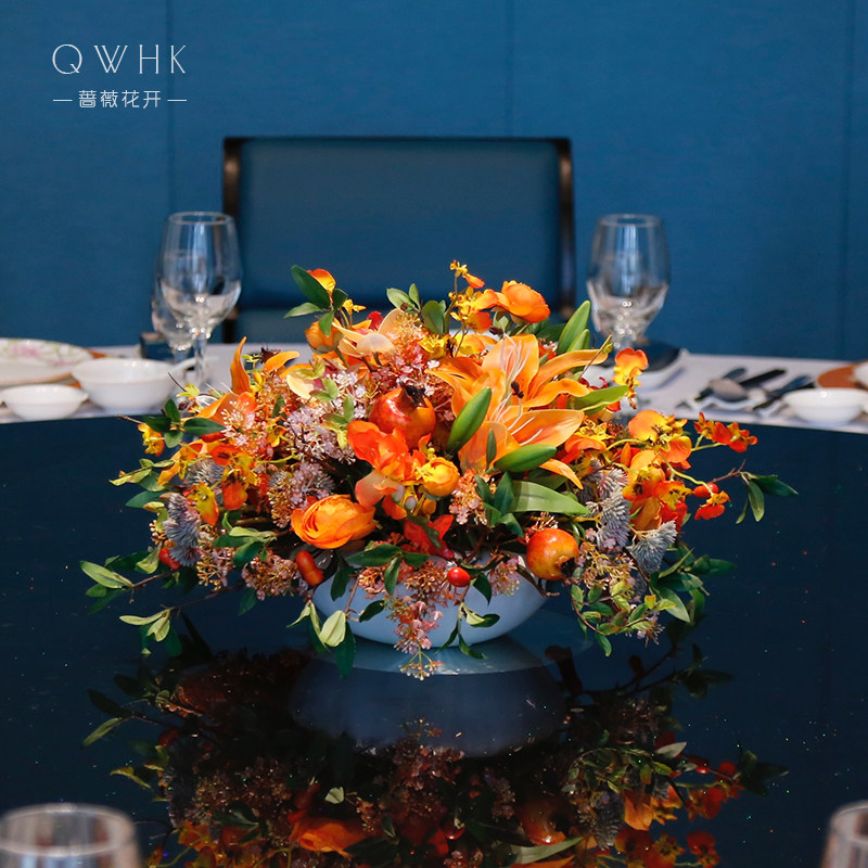 酒店仿真花包厢圆桌餐桌花摆花家庭家居餐桌装饰花餐厅假花摆件