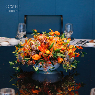 酒店仿真花包厢圆桌餐桌花摆花家居茶几装饰花餐厅边柜假花摆件