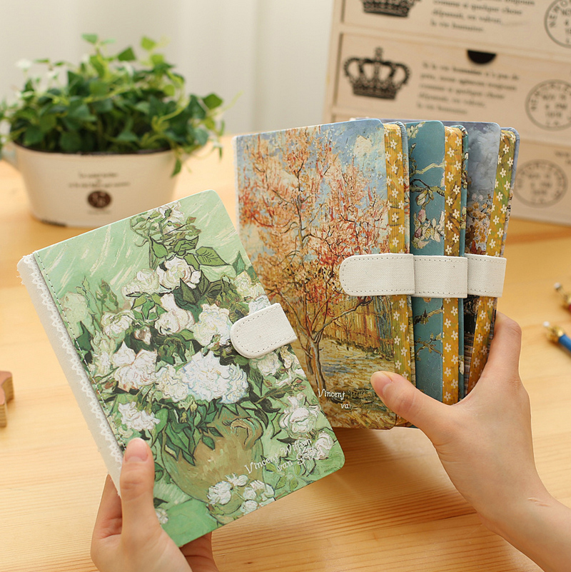 金谷a磁扣复古油画横线日记本本