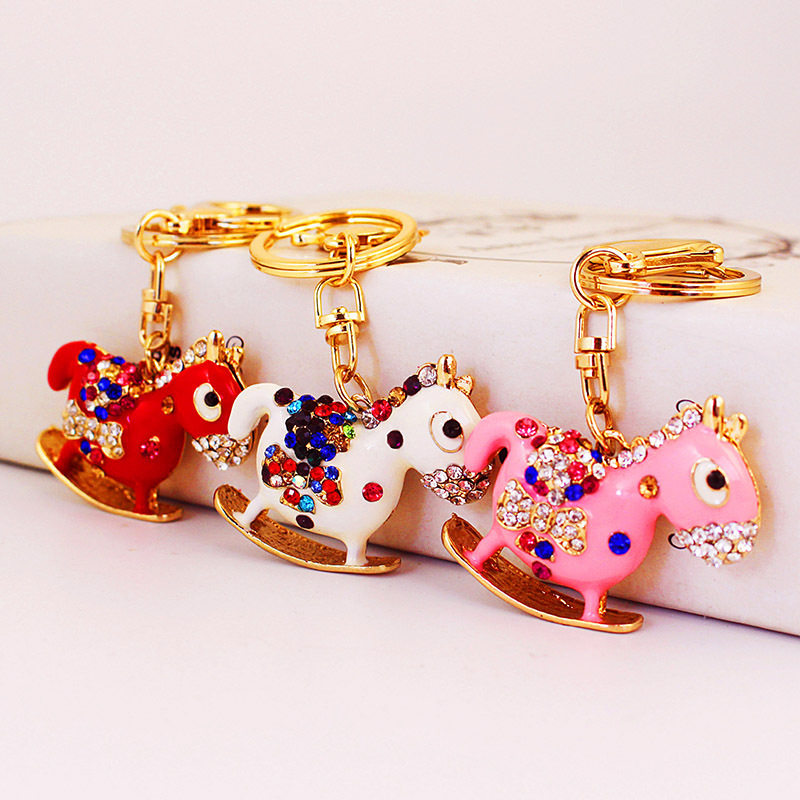 镶钻生肖可爱小木马动物钥匙链汽车钥匙扣女友女包扣配饰挂件369