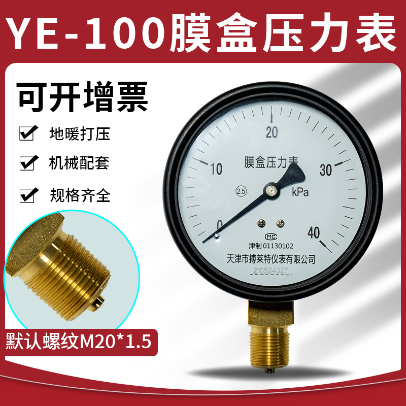膜盒压力表搏莱特天津燃气管道