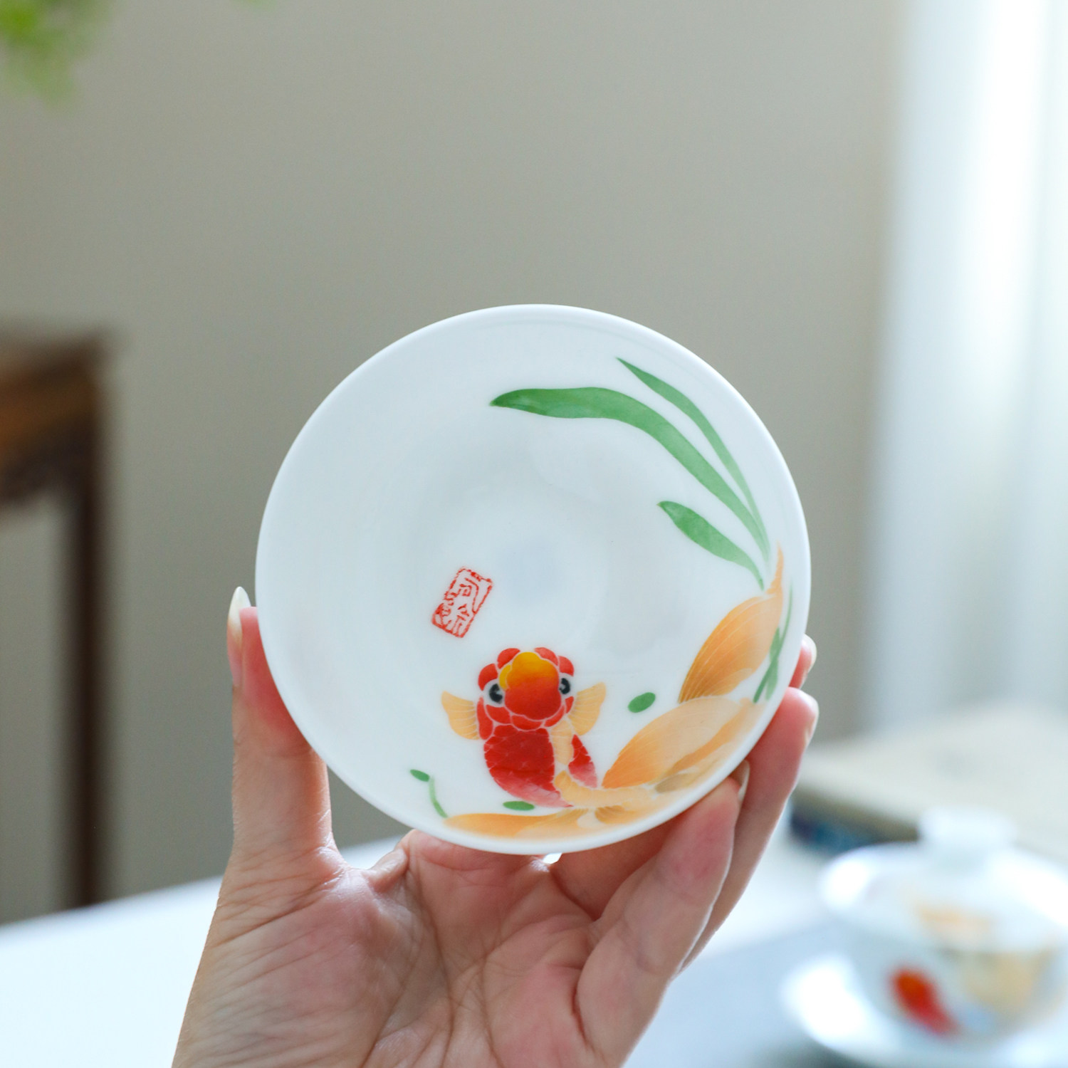 陶瓷手工手绘家用简约创意品茗杯主人杯普洱茶碗功夫茶杯金鱼碗杯,餐饮具,茶杯,淘宝优惠券,粉丝福利购,淘宝优惠卷