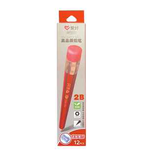 爱好12支盒装三角杆2B铅笔儿童幼儿园小学生绘画无铅无毒带橡皮擦头HB铅笔六角杆原木铅笔