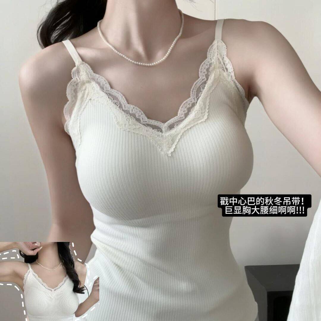 秋冬羊绒蕾丝吊带保暖背