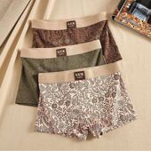 潮流女生四角短裤 女士内裤 印花透气平角裤 高奢花纹个性 头 纯棉新款