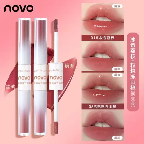 NOVO唇釉口红双头双效唇泥哑光雾面镜面水光一体不易沾杯素颜显白