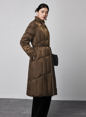 LATTICE TI2025新款中式国风轻薄羽绒服女中长款水貂毛领洋气外套
