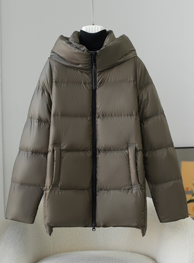 LATTICE TI冬季羽绒服短款女白色2025新款小个子连帽高端鸭绒外套