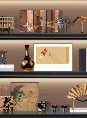 新中式铜算盘黑金花瓶新居装饰品