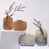 咖色扁形条纹方瓶创意艺术花瓶意式 复古摆件餐桌水培花器鲜花插花