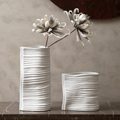 新中式 白色艺术禅意条纹异形陶瓷花瓶插花器仿真花高级感民宿摆件