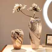 新中式 饰摆件 禅意大理石纹艺术花瓶插花仿真假花样板间客厅餐桌装