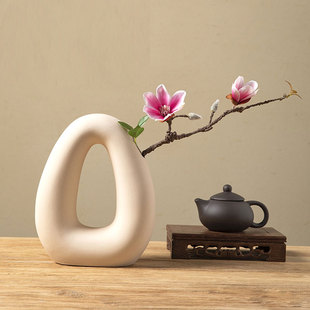 仿真花玉兰花仿生花创意侘寂风中国风禅意陶瓷艺术中古小花瓶摆件