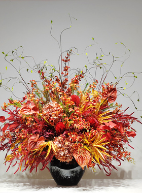 新中式高端仿真花艺酒店前台大堂玄关绿植售楼处会所开业喜庆摆件