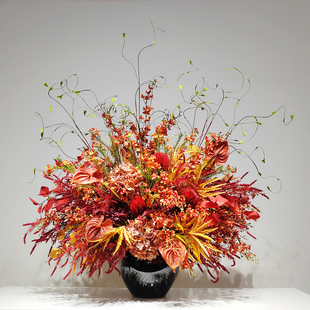 新中式高端仿真花艺酒店前台大堂玄关绿植售楼处会所开业喜庆摆件