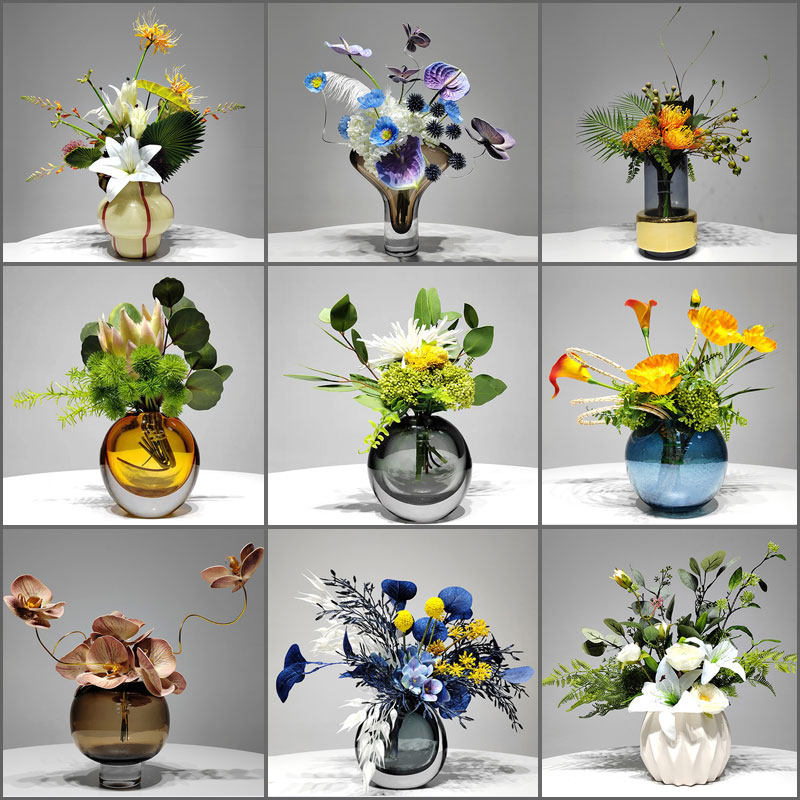 艺术轻奢水晶琉璃花瓶仿真花艺绿植插花器客厅餐桌洽谈桌摆件高档