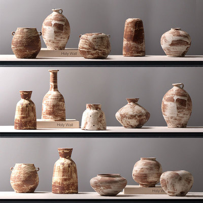 侘寂风陶瓷花瓶日式复古陶罐摆件