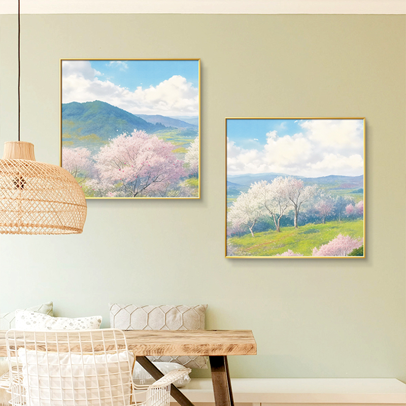 奶油风餐厅装饰画花卉客厅挂画手绘油画风景饭厅餐桌背景墙面壁画图片