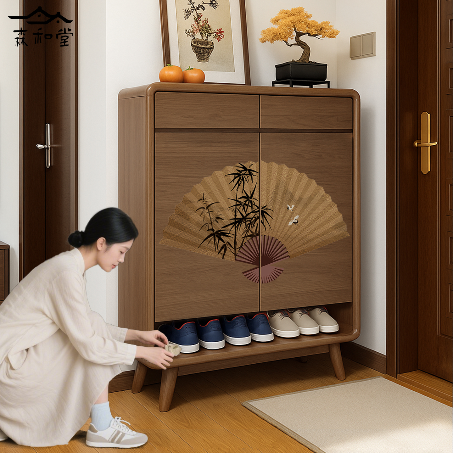 新中式宋代美學(xué)復(fù)古實(shí)木鞋柜玄關(guān)柜一體家用門口入戶進(jìn)門2025新款