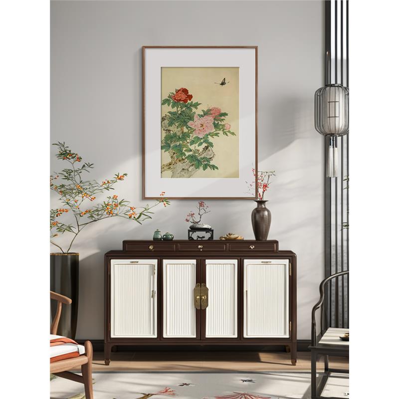 俞致贞花鸟工笔挂画茶室客厅背景墙装饰画新中式玄关书房竖版壁画