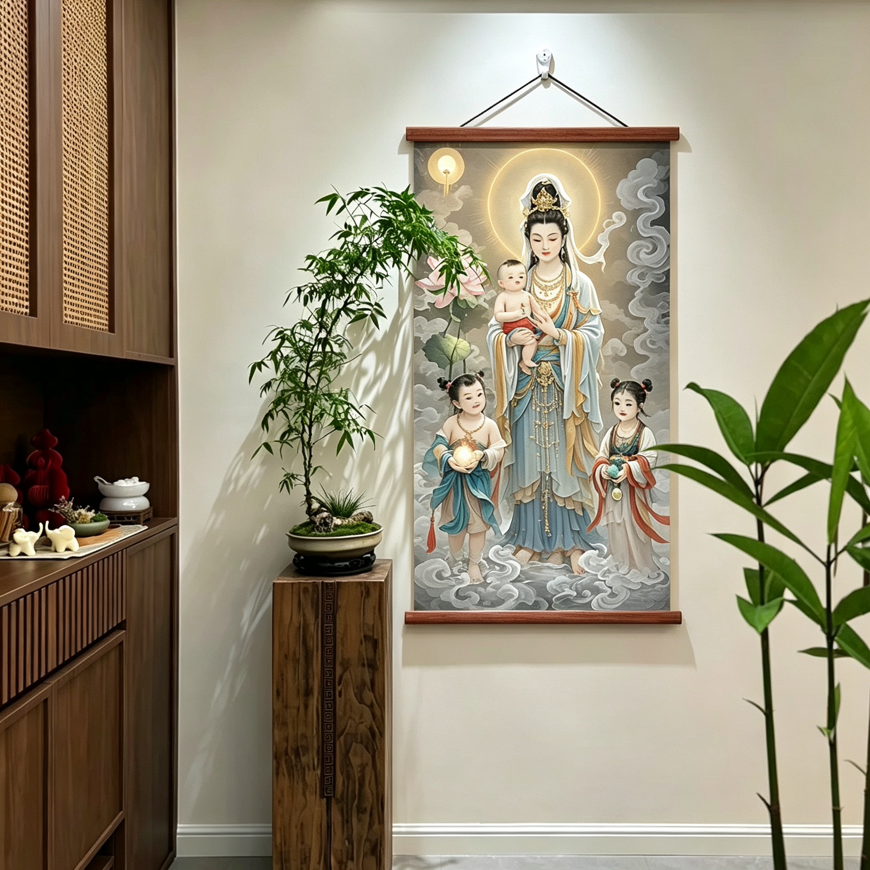 送子观音挂画卷轴求子送子娃娃像