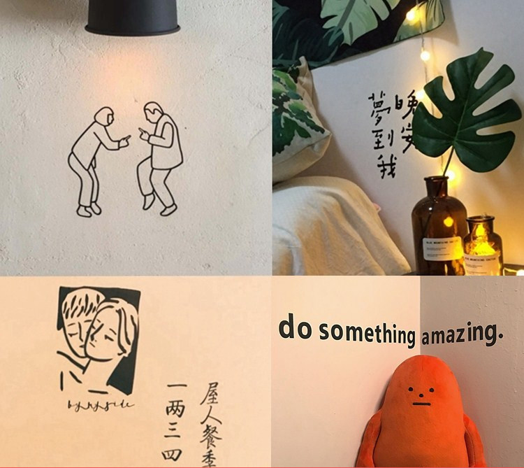 好看墙贴少女房 名宿寝室卧室墙面装饰贴画花店服装店奶茶店贴纸