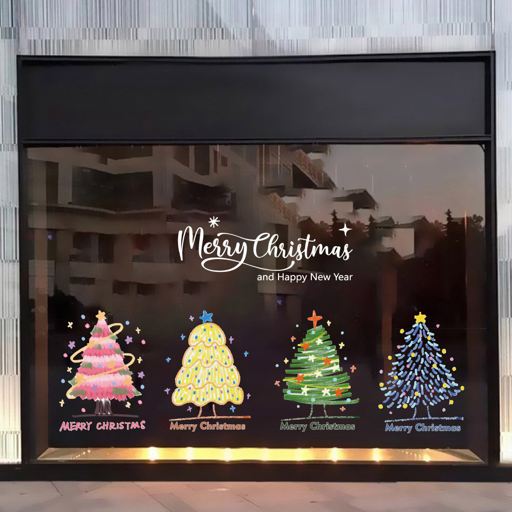 2026圣诞树玻璃门贴纸橱窗静电贴