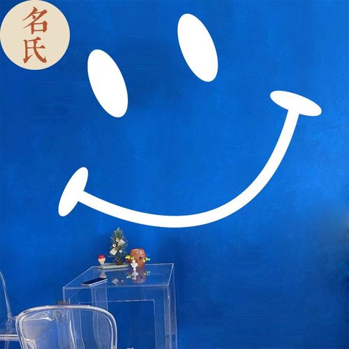 网红克莱因蓝小眼睛笑脸玻璃墙贴