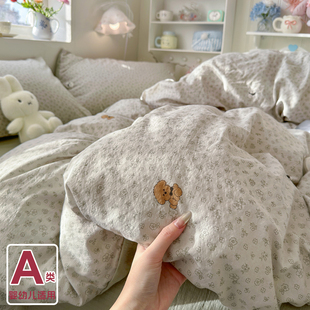 A类双层纱布床上用品四件套纯棉全棉床单被套被罩学生宿舍三件套4