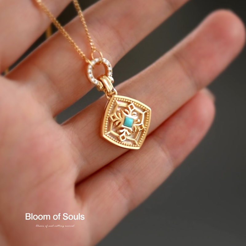 罗马假日蓝松石贝母项链S925纯银