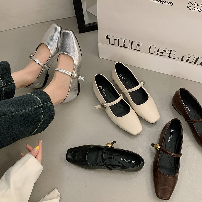 鞋匠银色单鞋女款2025新款夏季浅口法式绝美不累脚玛丽珍女鞋子配