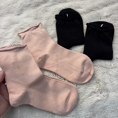 棉质绝了！英国老牌经典女士纯棉卷边松口袜子透气舒适波点中筒袜