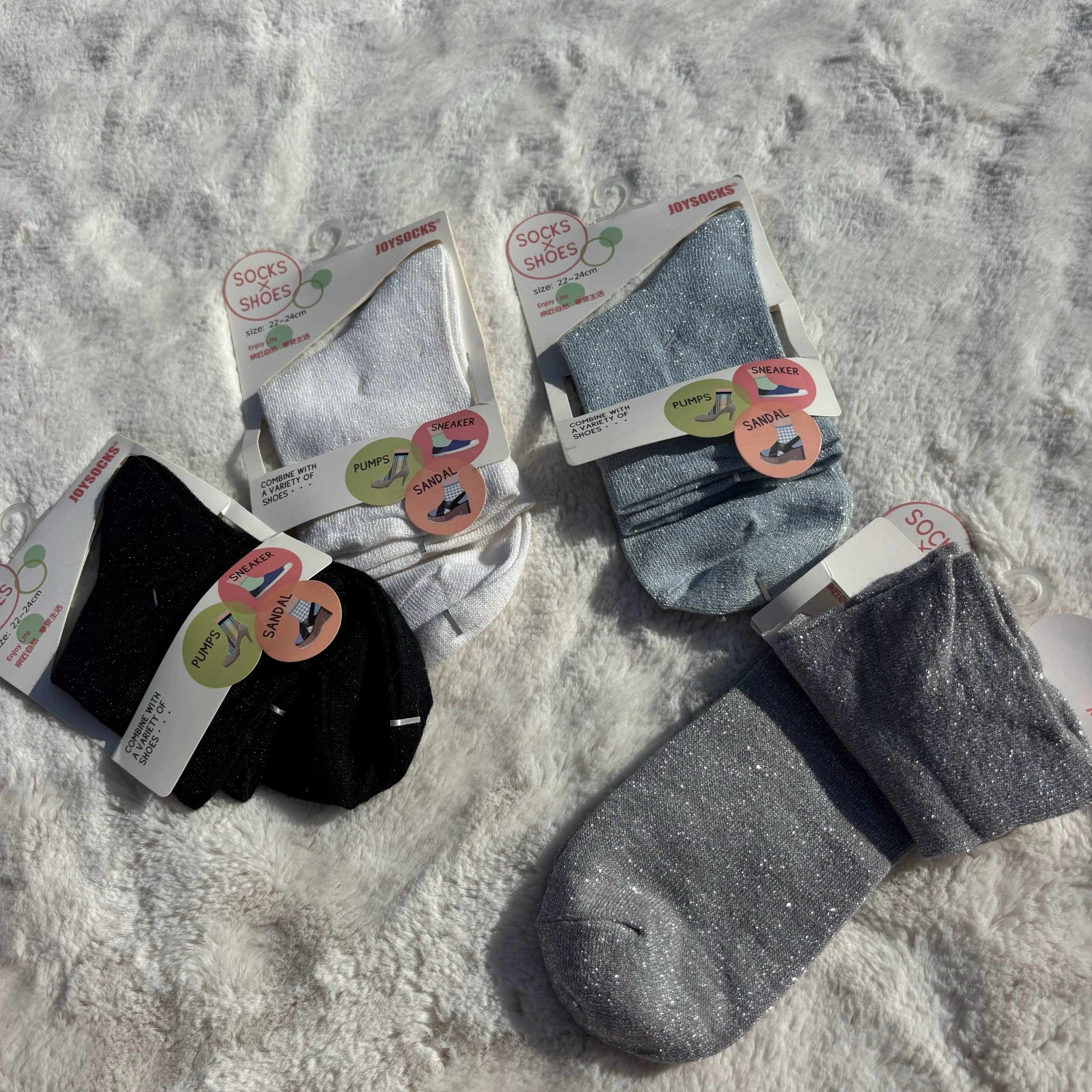 亮晶晶外贸日单女士纯色简约春夏薄款纯棉百搭休闲中筒袜松口袜子