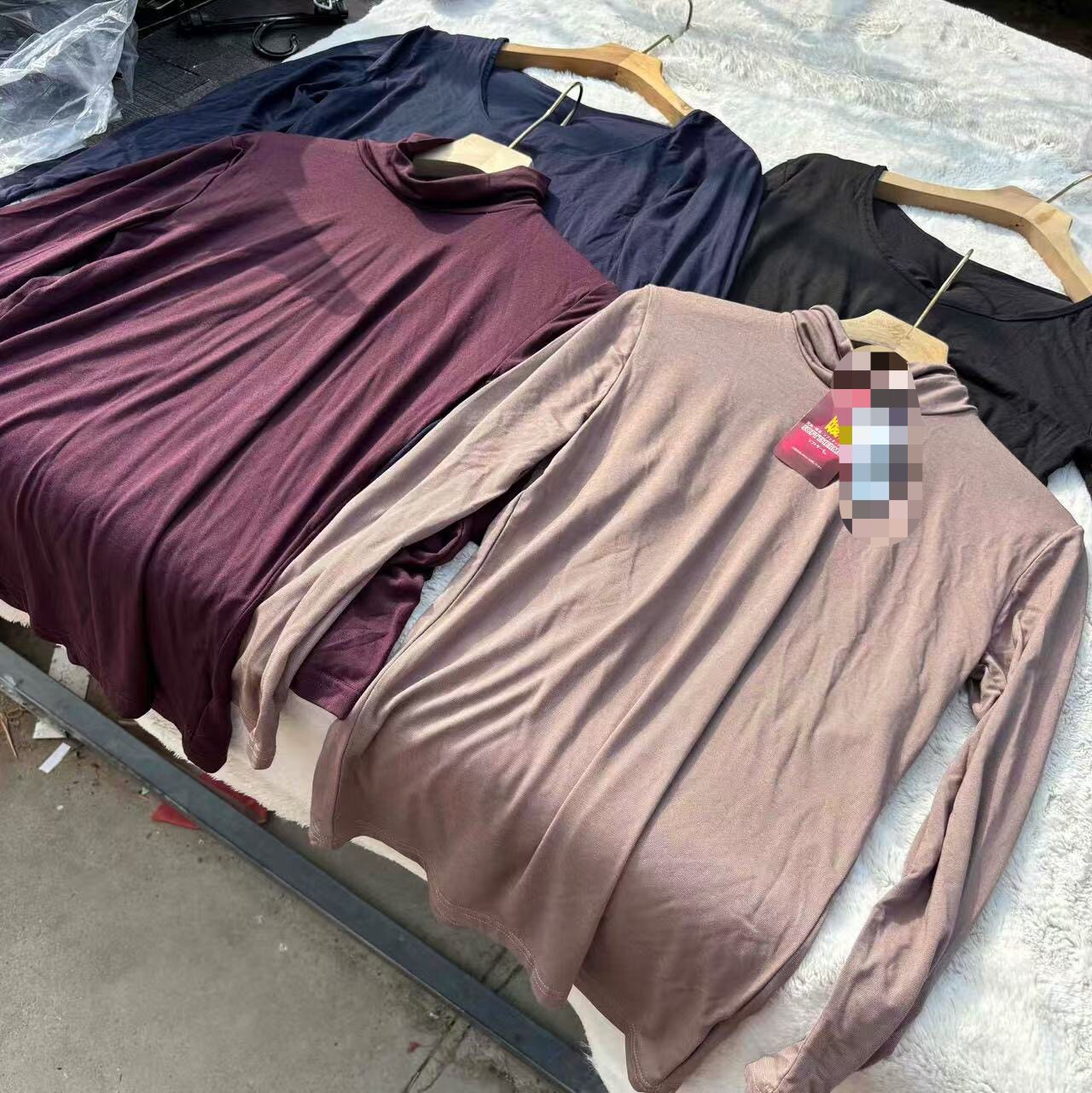 外贸日单女春秋薄款大码打底衫发热面膜T恤高领圆领秋衣长袖上衣