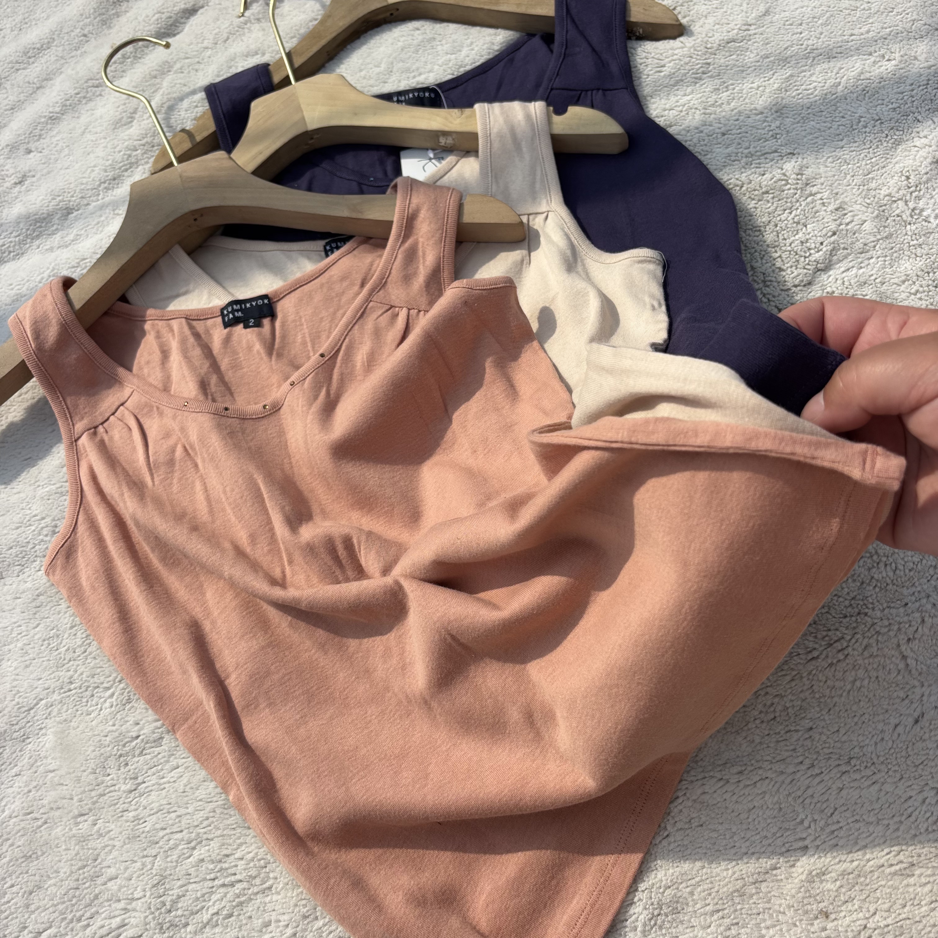 100%水洗全棉！岛国小众贵牌！外贸日单女式烫钻纯棉宽松背心纯色