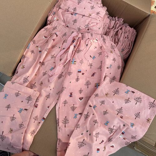 超可爱!外贸原单女宽松大码纯棉家居裤磨毛加厚卡通粉色睡裤长裤