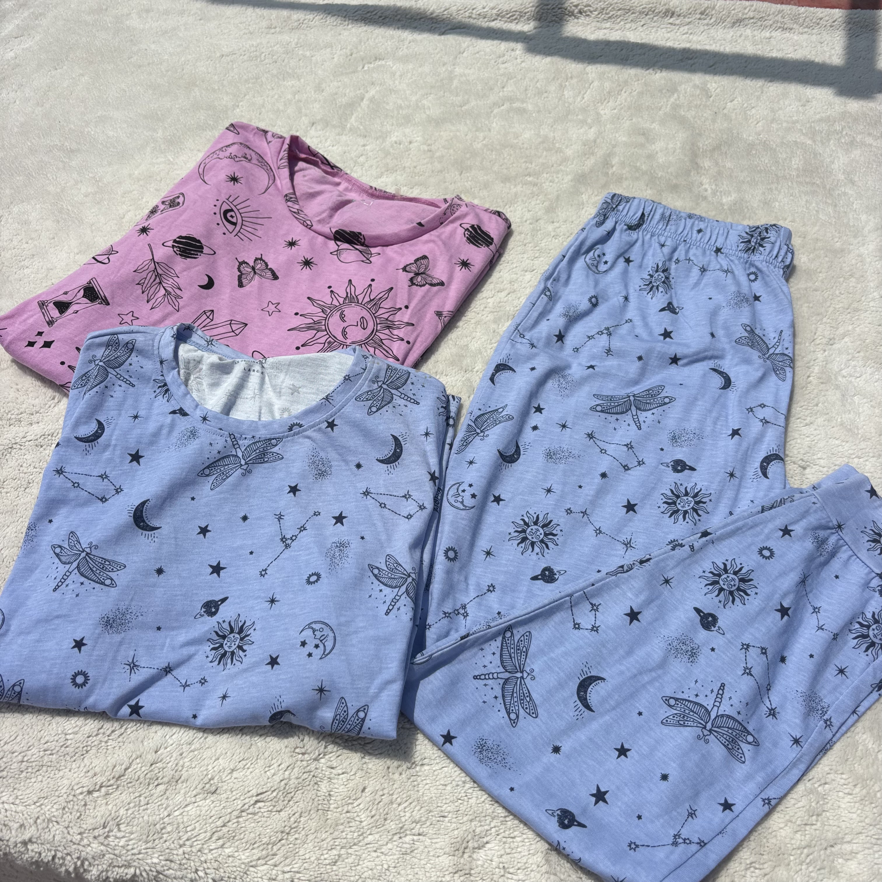 薄棉!外贸意大利单!女印花圆领短袖T恤长裤家居服套装睡衣2件套