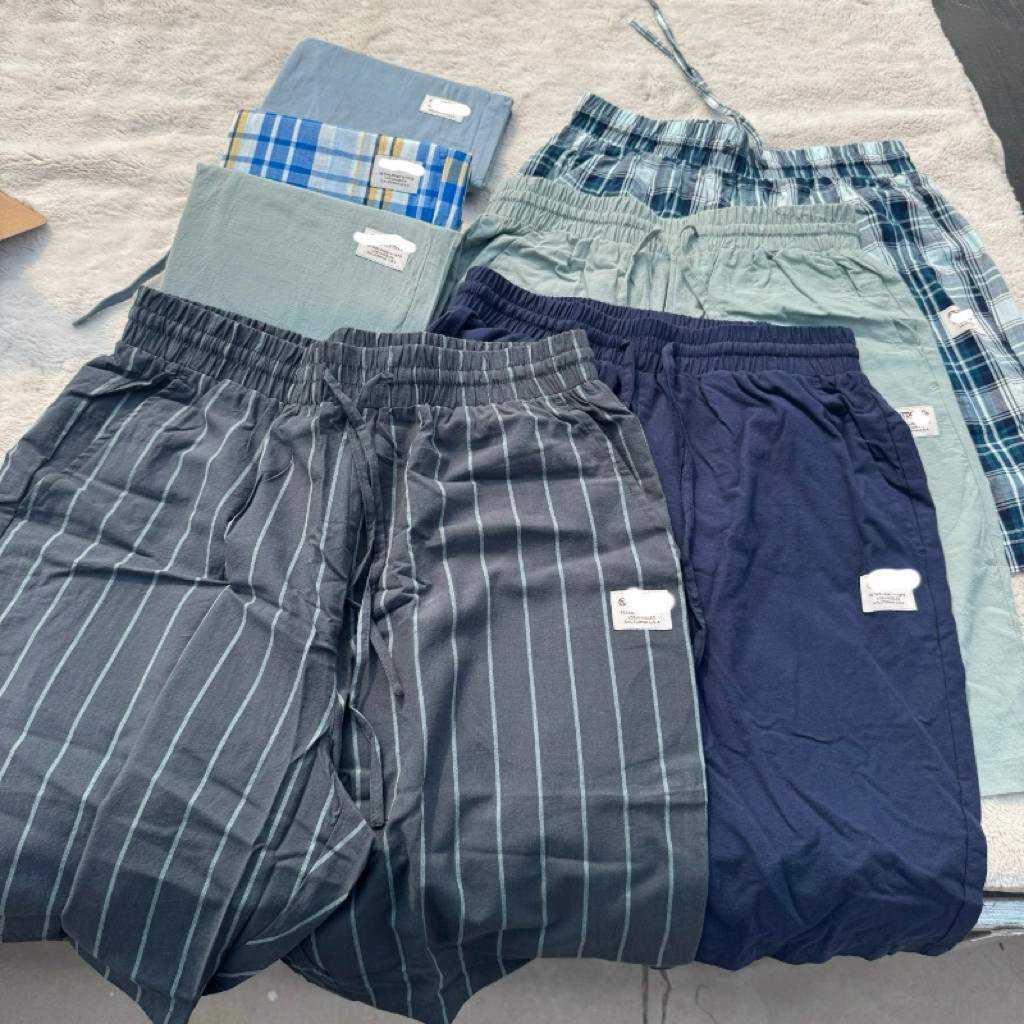 外贸日单男士夏100%水洗纯棉梭织家居短裤宽松休闲沙滩裤