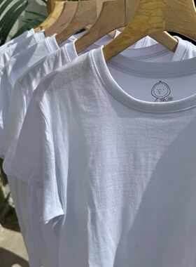 100%cotton！外贸韩单男女情侣款纯棉白t纯色打底圆领短袖T恤百搭