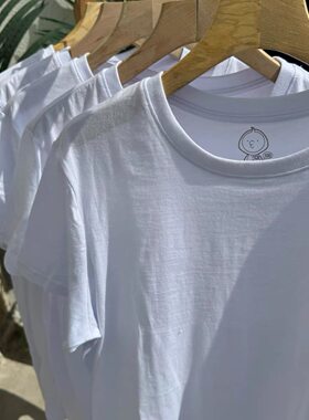100/cotton！外贸韩单男女情侣款棉白t纯色打底圆领短袖T恤百搭