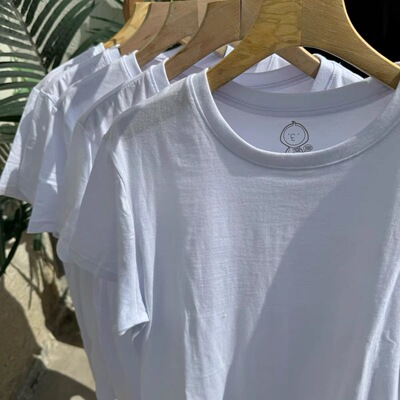 100%cotton！外贸韩单男女情侣款纯棉白t纯色打底圆领短袖T恤百搭