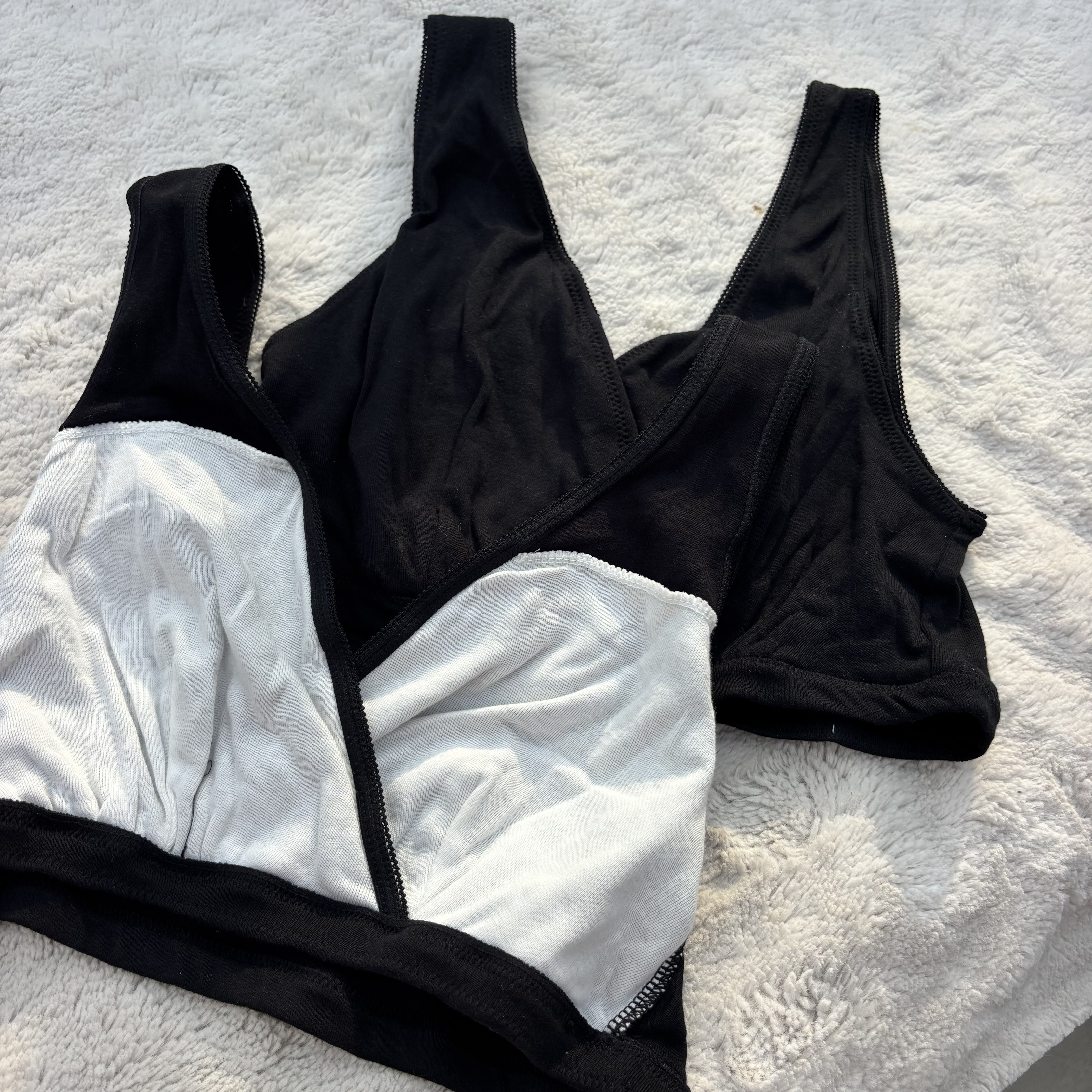 100/有机棉。外贸日单女士纯棉内衣交叉小背心式文胸哺乳美背睡眠