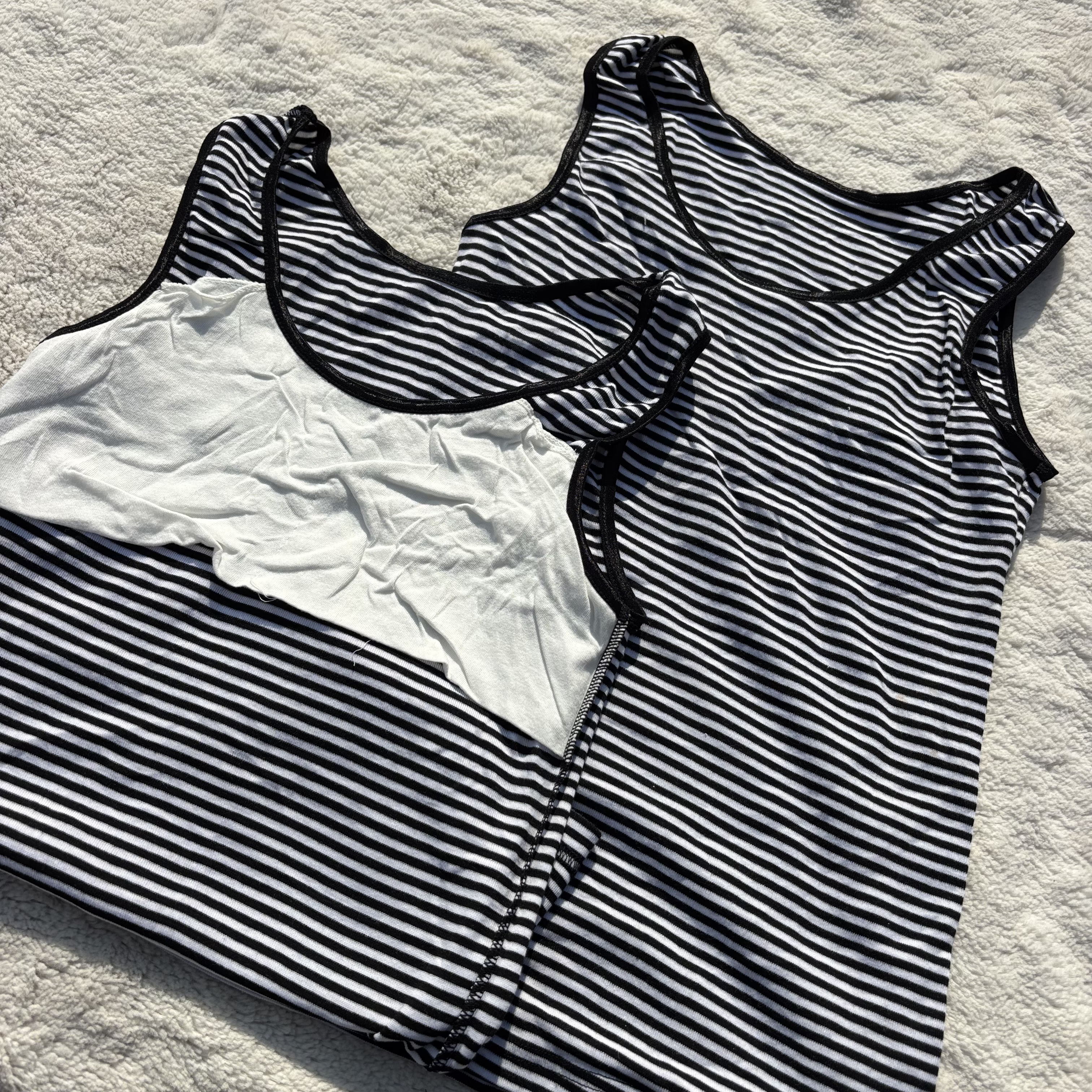 可放胸垫！外贸日单女士莫代尔棉条纹背心 柔软修身打底无袖上衣