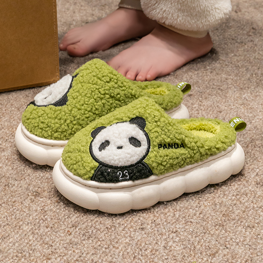儿童棉拖鞋男童秋冬防滑室内居家加绒中大童女孩毛毛拖鞋卡通熊猫