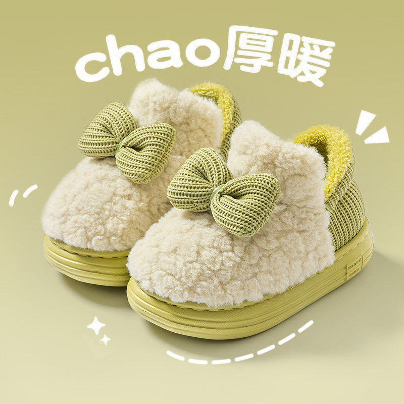 蝴蝶结儿童棉鞋包跟棉拖鞋女休闲