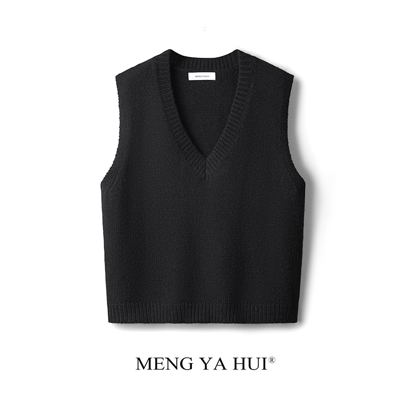 2025秋冬领韩版百黑色针织马甲