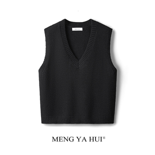 2025秋冬叠穿v领韩版百搭黑色针织马甲毛坎肩毛衣背心女宽松外穿
