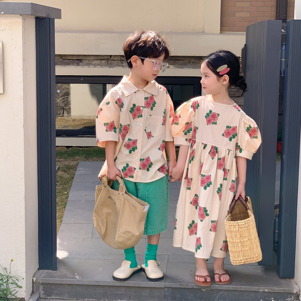 儿童兄妹装夏季连衣裙衬衫短袖