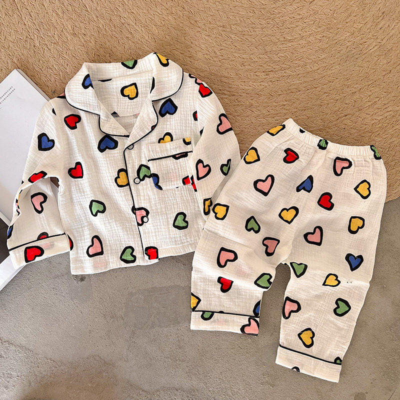 女童棉纱韩版秋装睡衣套装