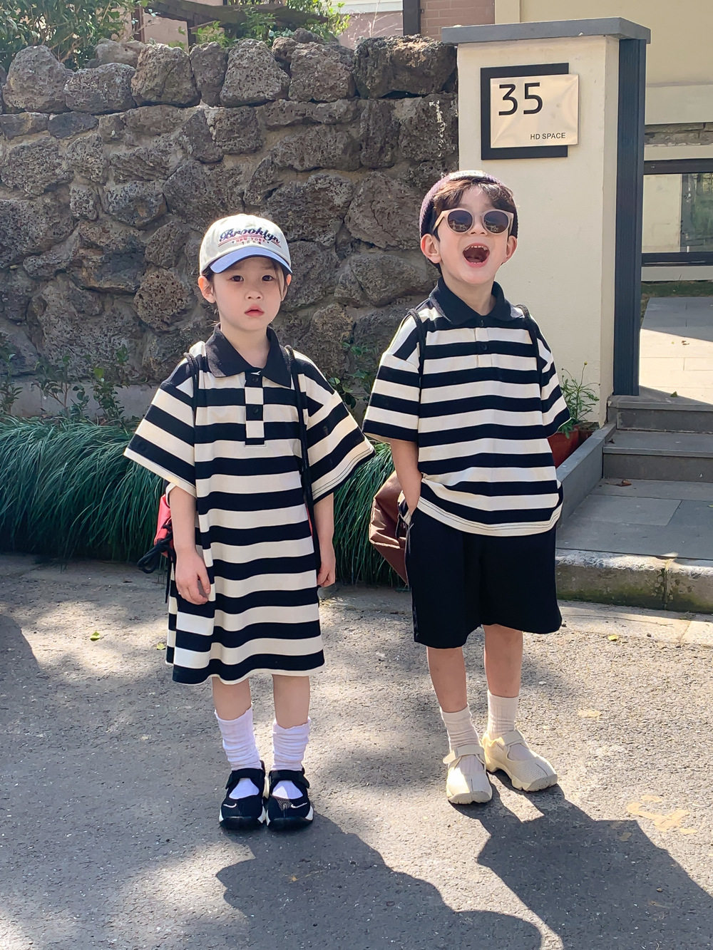 女童连衣裙夏季兄妹装男童polo衫